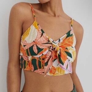 Aerie Tropical Floral Tie Front Cropped Tank Size XS NWT